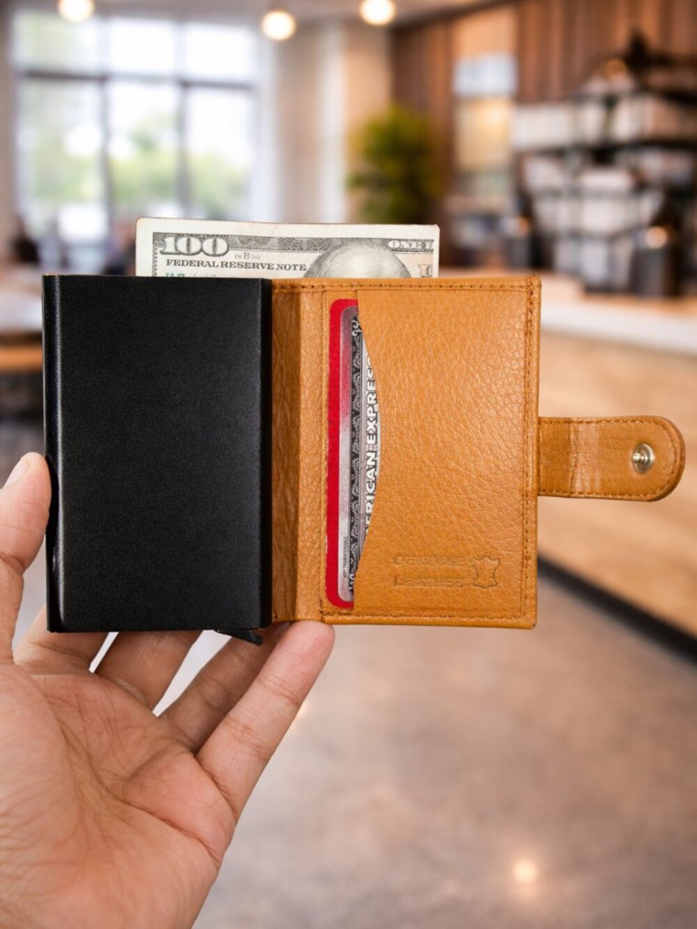 Automatic POP-UP, RFID Blocking Slim LEATHER ID Credit Card Holder - Picture 2 of 12